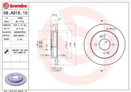 Гальмівний диск BREMBO 08A91610