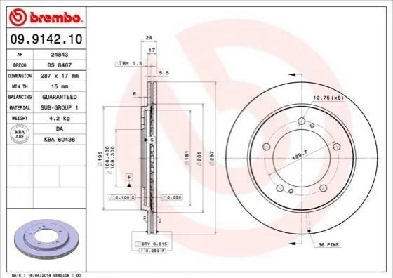 Гальмівний диск BREMBO 09914210 (фото 1)