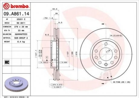 Гальмівний диск BREMBO 09A86114