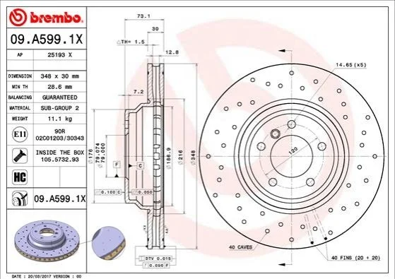Гальмівні диски BREMBO 09A5991X (фото 1)