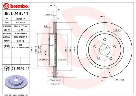 Диск гальмівний BREMBO 09D24611 (фото 1)