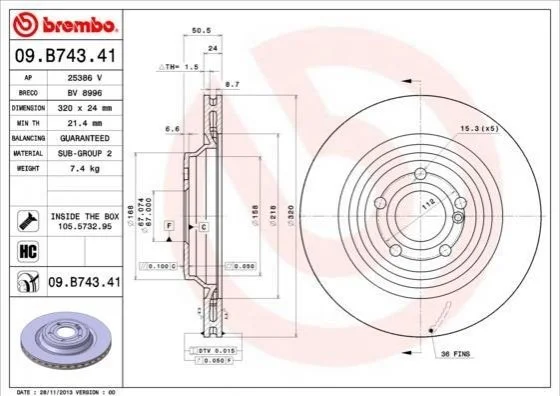 Диск гальмівний BREMBO 09B74341 (фото 1)