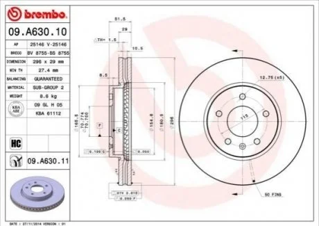 Гальмівний диск BREMBO 09A63010