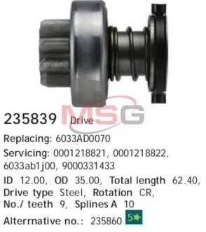 Бендикс стартера VW LT 28-46 "2,8" 97-06 HC-CARGO 235839