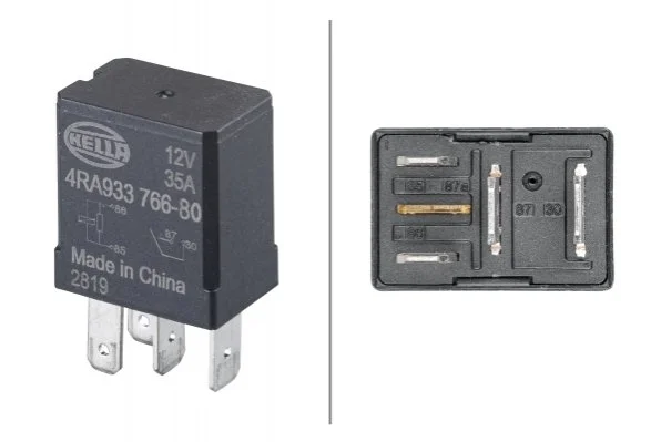 Реле (12V, 35A) MERCEDES A (W168), A (W176), B SPORTS TOURER (W246, W242), C (C204), C (CL203), C (W202), C (W203), C (W204), C T-MODEL (S202), C T-MODEL (S203), C T-MODEL (S204), CLC (CL203) 03.89- HELLA 4RA933766801 (фото 1)