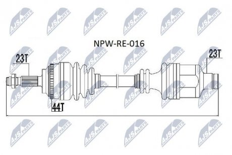 Піввісь права (+ABS) Renault Kangoo/Clio II 1.5dCi 06.01- L:740/A:23/K:23/ABS:44 NTY NPWRE016