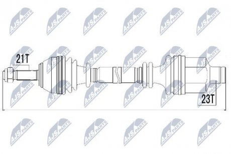 Піввісь права (на шплінт) Renault Clio II 1.1/1.2/16V/1.4/16V/1.5dCi/1.6/1.9D/dTi 98-, Kangoo 1.2/16V/1.4/1.5dCi/1.6 16V/1.9D/dTi 98- L:754/A:21/K:23/ABS:26 NTY NPWRE014