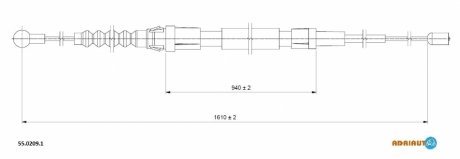 VW Трос ручного тормоза задн. лев./прав. 1610/940 мм TOURAN 03- ADRIAUTO 5502091