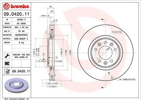 TARCZA HAMULCOWA TYL BREMBO 09D42011 (фото 1)