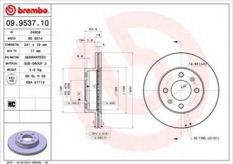 Гальмівний диск BREMBO 09953710