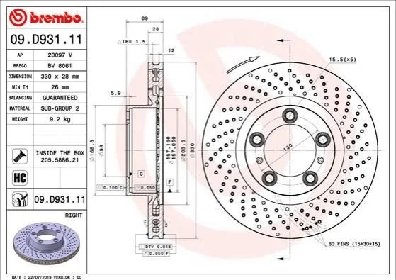 Гальмівний диск BREMBO 09D93111 (фото 1)