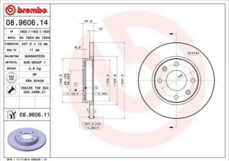 Гальмівний диск BREMBO 08.9606.14