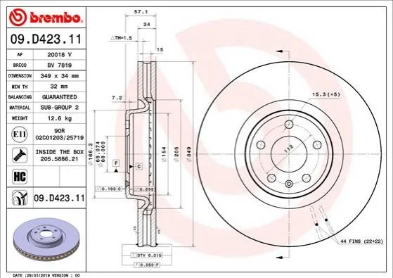 Гальмівний диск BREMBO 09.D423.11 (фото 1)