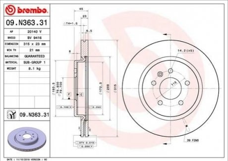 Tarcza ham. tył BUICK (SGM)/OPEL/VAUXHALL BREMBO 09N36331