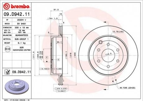 TARCZA HAMULCOWA TYL BREMBO 09D94211