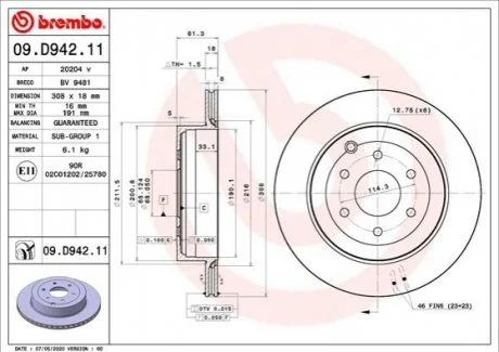 Гальмівний диск BREMBO 09D94211