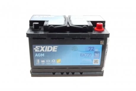 Аккумулятор 72Ah-12v Exide AGM (278х175х190),R,EN760 EXIDE EK720