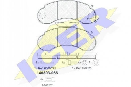 Комплект гальмівних колодок (дискових) ICER 140893