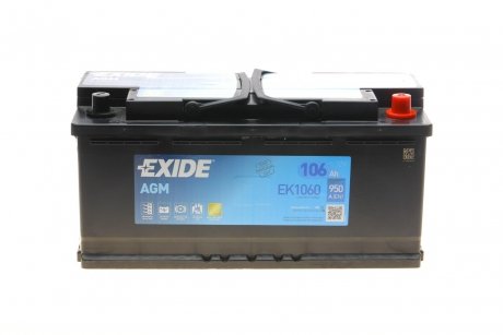 Акумулятор 106Ah-12v AGM (392х175х190),R,EN950 EXIDE EK1060