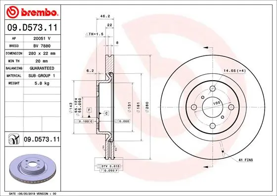Гальмівний диск BREMBO 09.D573.11 (фото 1)