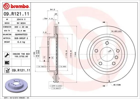 Гальмівний диск BREMBO 09.R121.11 (фото 1)