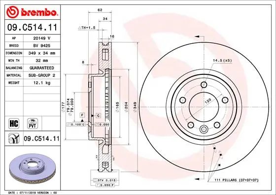 Гальмівний диск BREMBO 09.C514.11 (фото 1)