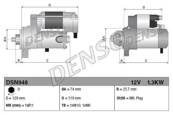 Стартер (12В, 1,3кВт, новий із заставою) TOYOTA YARIS 1.0/1.0LPG 08.05-06.20 DENSO DSN948 (фото 1)