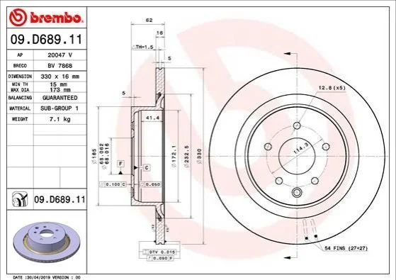 Диск гальмівний BREMBO 09D68911 (фото 1)
