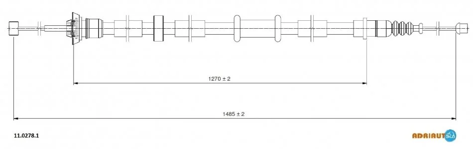 Трос стояночного гальма задн лів (1485мм/1485мм) FIAT PANDA 1.2/1.3D 09.04- ADRIAUTO 1102781 (фото 1)