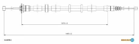 Трос стояночного гальма задн лів (1485мм/1485мм) FIAT PANDA 1.2/1.3D 09.04- ADRIAUTO 1102781