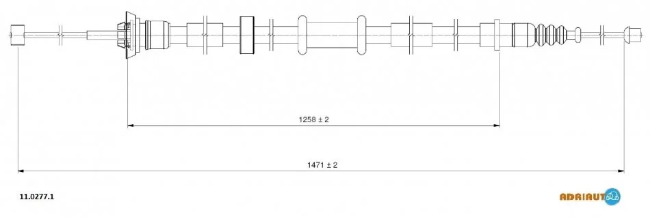 Трос стояночного гальма задн прав (1470мм/1470мм) FIAT PANDA 1.2/1.3D 09.04- ADRIAUTO 1102771 (фото 1)