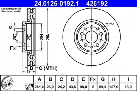 Диск гальмівний передн Лів/Прав FIAT TIPO 1.0-1.6D 10.15- ATE 24012601921
