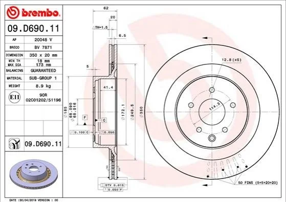 Автозапчасть BREMBO 09D69011 (фото 1)