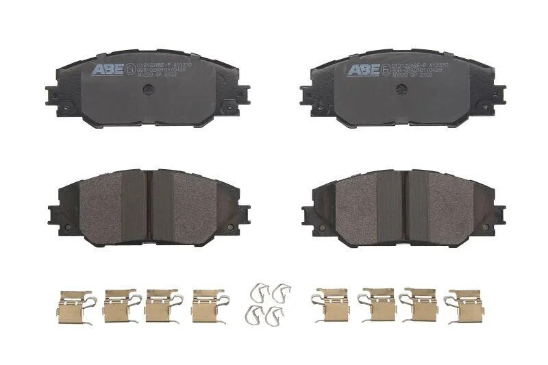 Комплект гальмівних колодок передн, PONTIAC VIBE TOYOTA ALLION II, AURIS, CAMRY, COROLLA, MARK X ZIO I, MIRAI, NOAH/VOXY, PREMIO, PRIUS C, PRIUS PLUS, RACTIS, RAV 4 III 1.0-Electric 09.05- ABE C12122ABEP (фото 1)