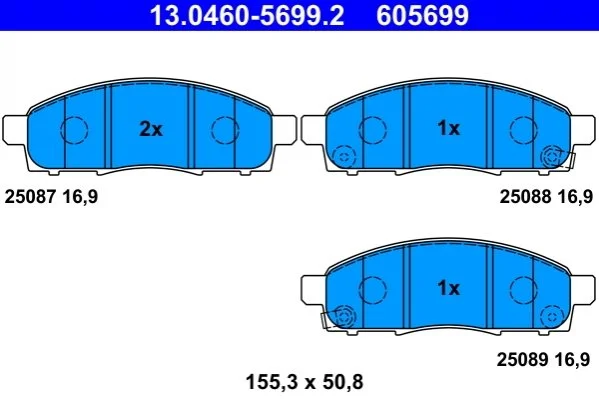 Комплект гальмівних колодок передн, NISSAN NV200, NV200 / EVALIA 1.5D/1.6/Electric 02.10- ATE 13046056992 (фото 1)