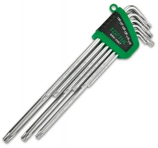 Набір ключів TORX Tamper, тип: "L" T10H, T15H, T20H, T25H, T27H, T30H, T40H, T45H, T50H, 9 шт TOPTUL GSN09ET (фото 1)