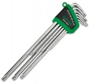 Набір ключів TORX Tamper, тип: "L" T10H, T15H, T20H, T25H, T27H, T30H, T40H, T45H, T50H, 9 шт TOPTUL GSN09ET