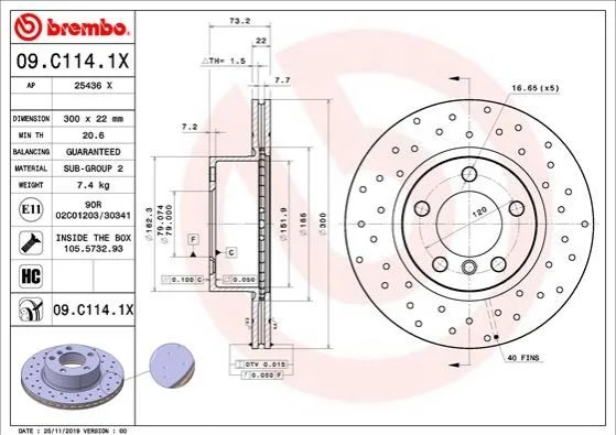 Гальмівний диск BREMBO 09C1141X (фото 1)