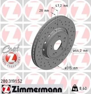 Диск гальмівний ZIMMERMANN 280319152