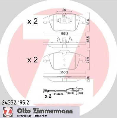 Колодки гальмівні дискові (комплект 4 шт) ZIMMERMANN 243321852 (фото 1)