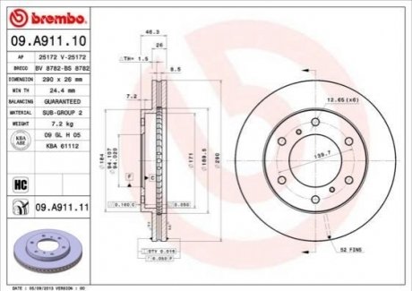 Гальмівний диск BREMBO 09A91111