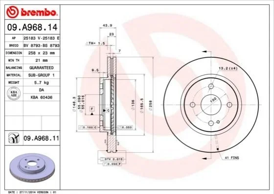 Автозапчасть BREMBO 09A96811 (фото 1)