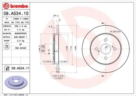 Гальмівний диск BREMBO 08A53411