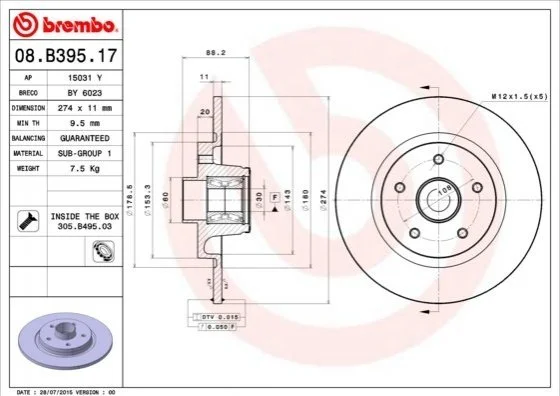 Автозапчасть BREMBO 08B39517 (фото 1)