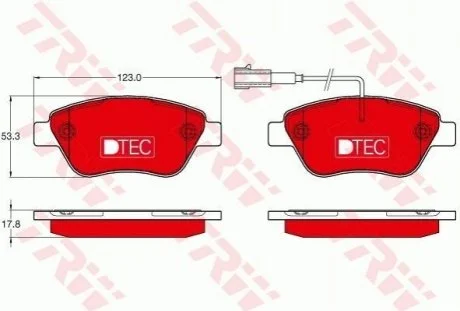Керамічні гальмівні колодки передн, ALFA ROMEO MITO FIAT 500, 500 C, DOBLO, DOBLO/MINIVAN, FIORINO, FIORINO/MINIVAN, GRANDE PUNTO, IDEA, LINEA, PANDA, PANDA/HATCHBACK, PUNTO 0.9-1.9D 10.01- TRW GDB1654DTE