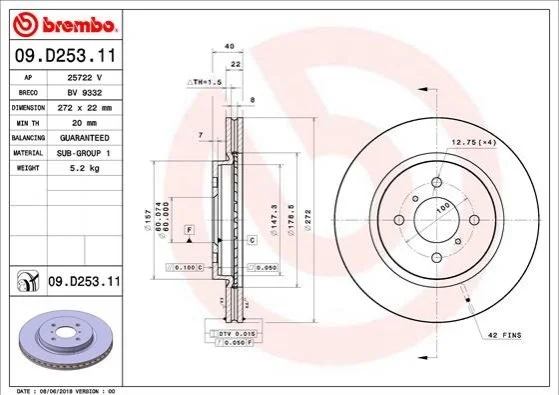 Автозапчасть BREMBO 09D25311 (фото 1)