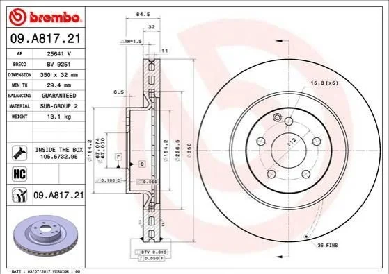 Автозапчасть BREMBO 09A81721 (фото 1)