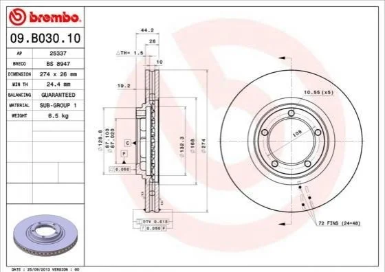 Автозапчасть BREMBO 09B03010 (фото 1)