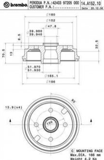 Гальмівний барабан BREMBO 14.A152.10