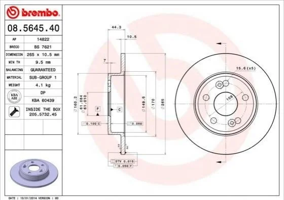Гальмівний диск BREMBO 08.5645.40 (фото 1)